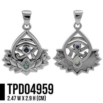 Eye of Horus and Lotus with Gemstone Silver Pendant TPD4959 - Jewelry